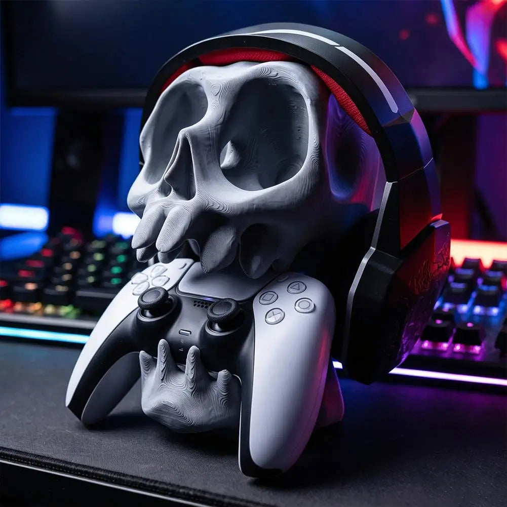 3D Printed Gaming Headset Stand Skull-Shaped Gaming Desk Organizer Desktop Storage Stand, PS5/PS4 Compatible Gamepad Stand