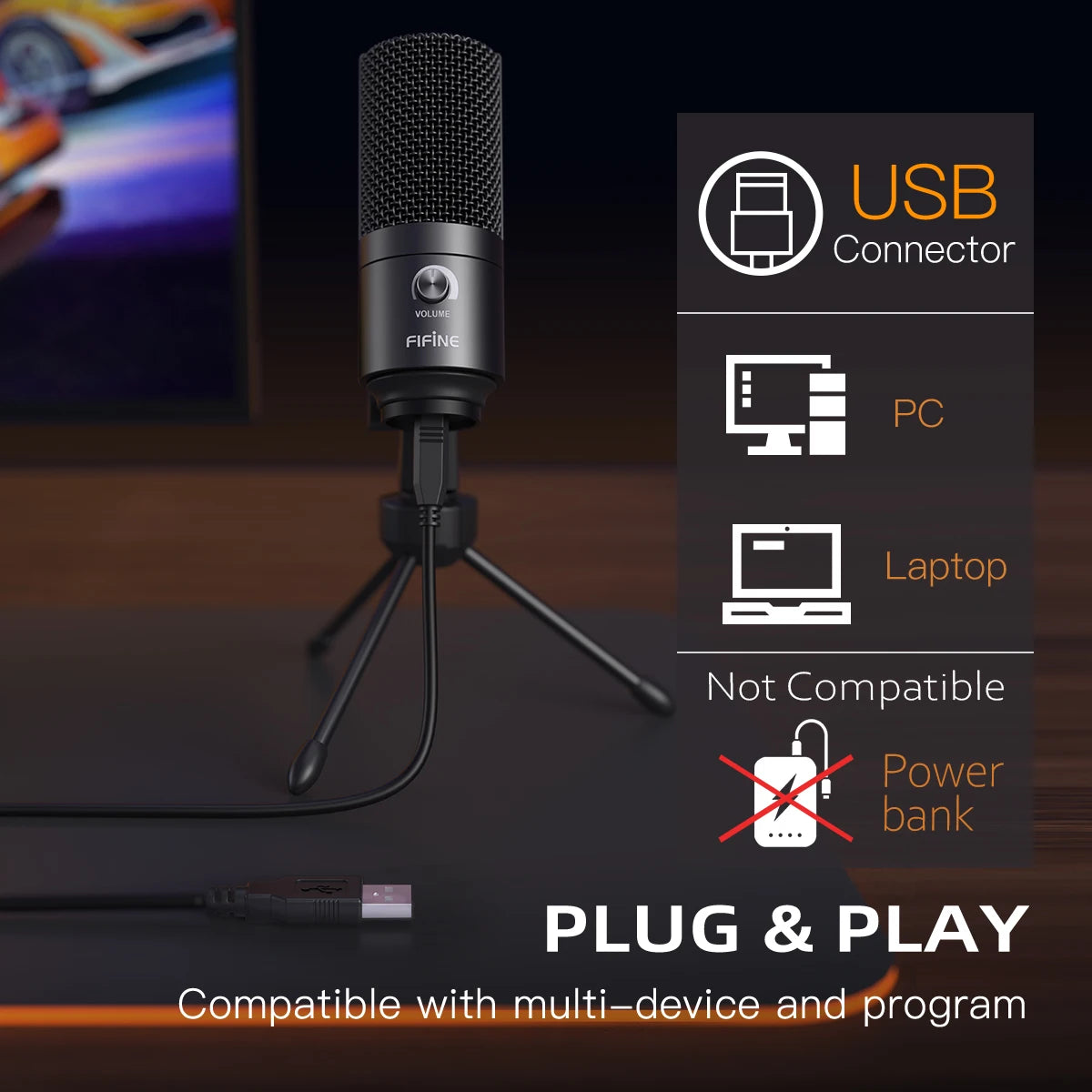 FIFINE K669B USB Condenser Microphone with Gain Knob, Metal Recording Mic for Home Studio, Podcasting, Voice-over, Laptop, Windows - WinSupport Tech