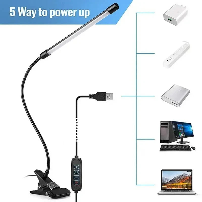 LED Desk Lamp Double/Single Head Reading Table Lamp With Clip Dimmable Brightness For Home Study Office Lighting PC Eye Protect