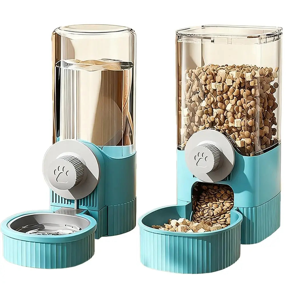 Automatic Cat Feeder Hanging Cage Small Pet Food Bowl Water Bottle Dispenser 1.2L Auto Gravity Pet Feeder & 520ml Waterer