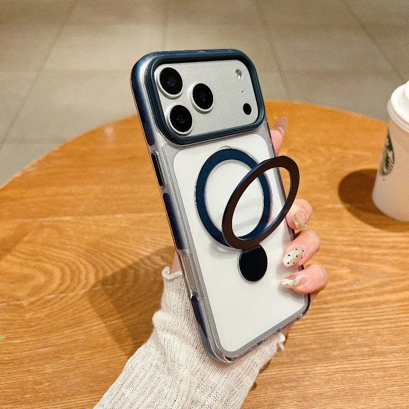 Luxury Matte Translucent Magnetic Ring Stand Armor Case For iPhone 17 Pro Max 16 15 For Magsafe Wireless Charge Shockproof Cover