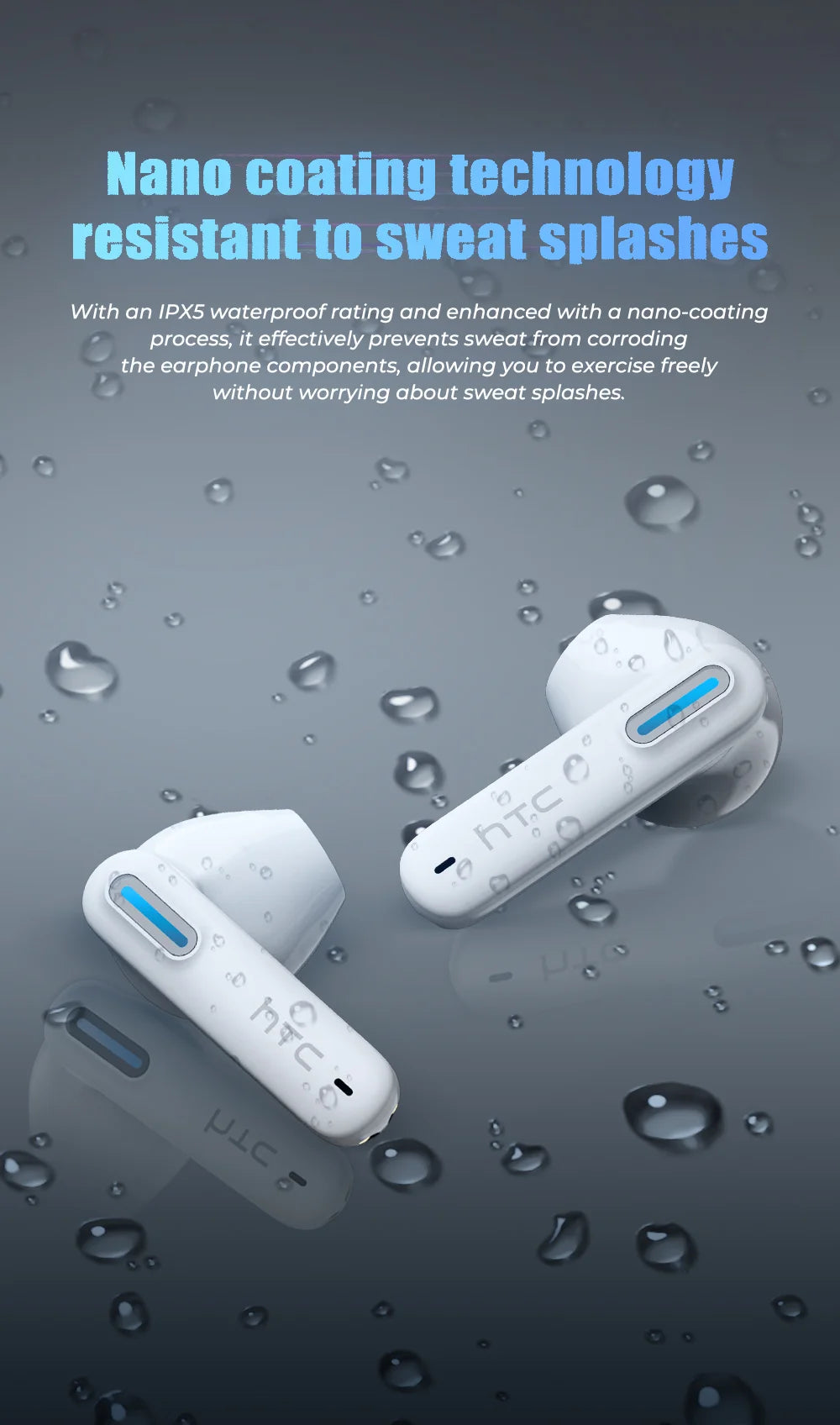 HTC NE49 TWS Wireless Earbuds Bluetooth AI Translator ENC Noise Cancelling 40H Battery Touch Control Stereo Sports Headphones