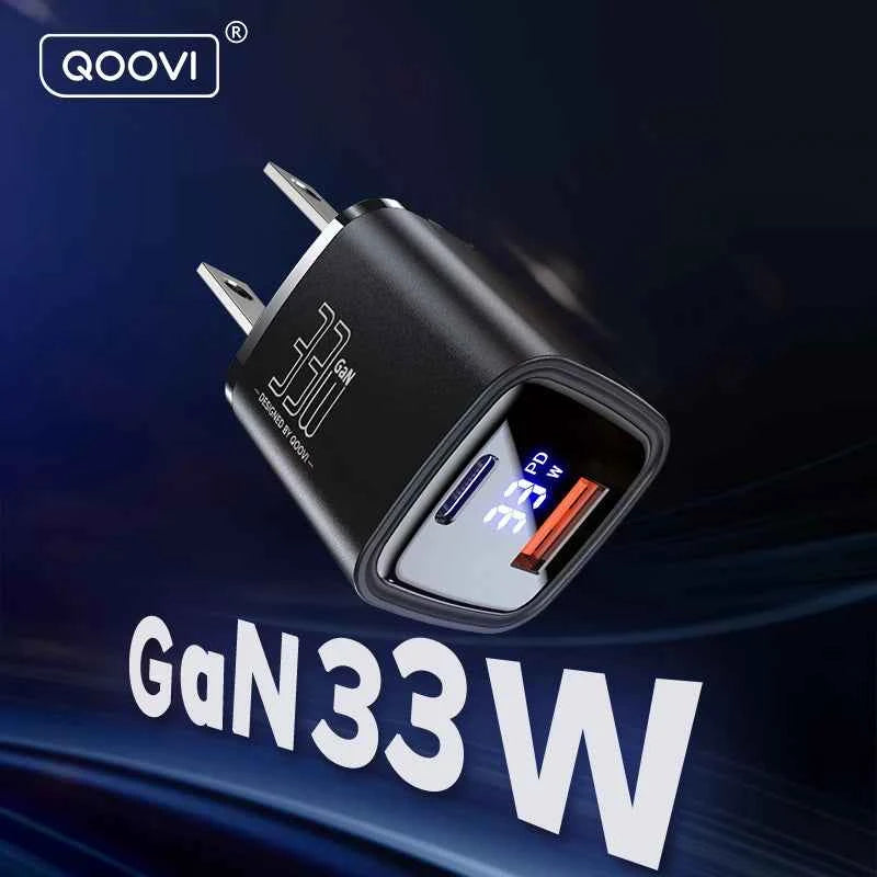 QOOVI 33W GaN Charger USB Type C Fast Charging Adapter Quick Charge QC3.0 PD USB-C Wall Charger For iPhone Samsung Xiaomi iPad