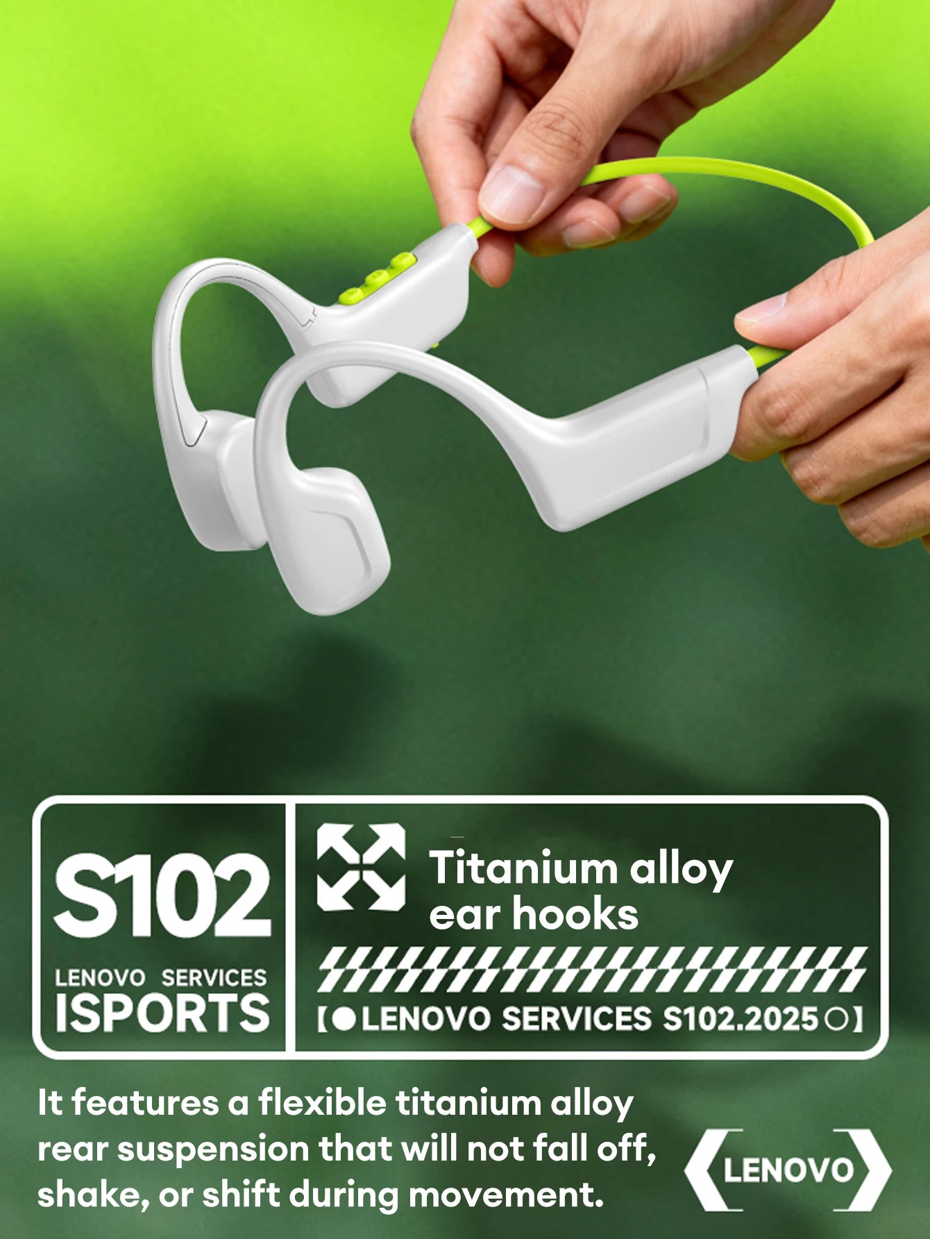 Choice Lenovo S102 Wireless Bone Conduction IPX6 Waterproof Sports Headphones Cycling Fitness Earbuds Bluetooth V6.0 Earphones