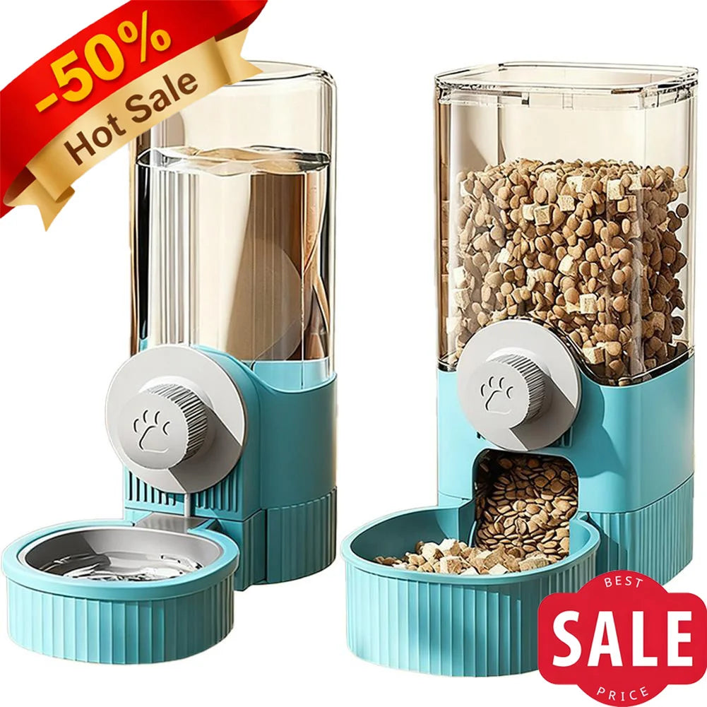 Automatic Cat Feeder Hanging Cage Small Pet Food Bowl Water Bottle Dispenser 1.2L Auto Gravity Pet Feeder & 520ml Waterer