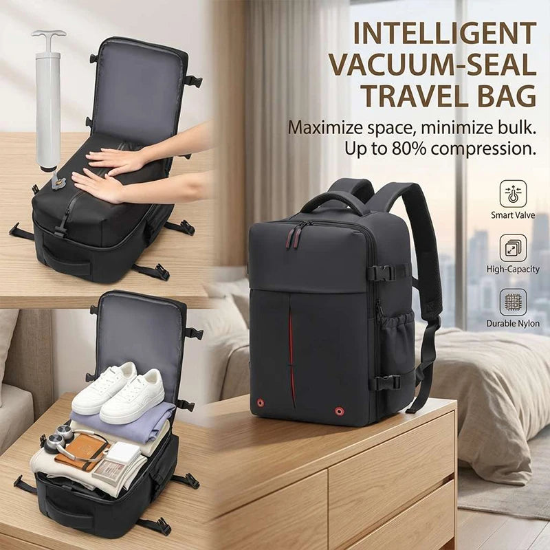 Vacuum-compressed Women's Multi-functional Backpack, Equipped with A Vacuum Pump and Smooth Zippers, Suitable for Business Trave
