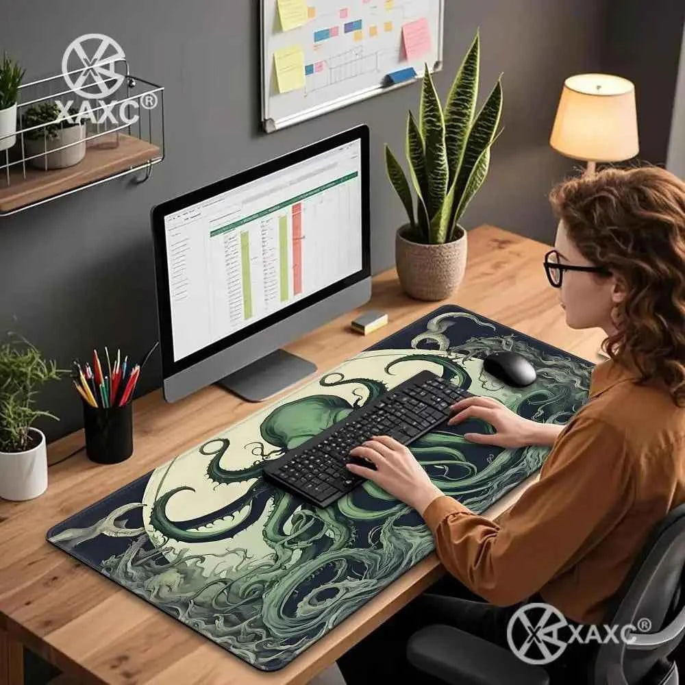 Cthulhu Green Octopus Mouse Pad Large Rubber Anti-slip PC Desk Accessories for Office and Gamer Keyboard Mats Decor Mat HYBXXC