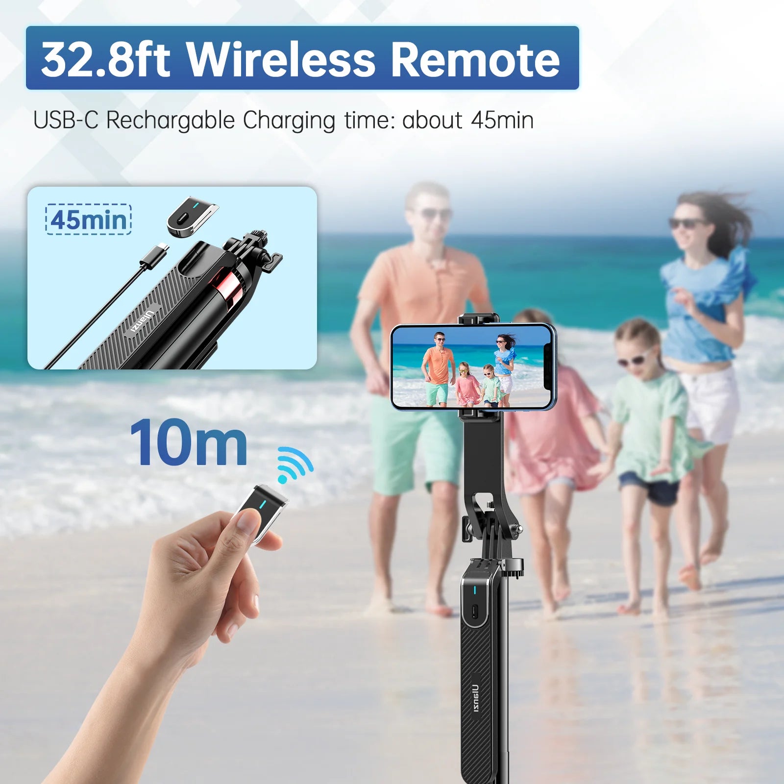 Ulanzi MA09 1.8m Selfie Stick Tripod for iPhone 17 15 Android Phone with Remote Control Panoramic Ball Head Holder U200 VL49 Kit