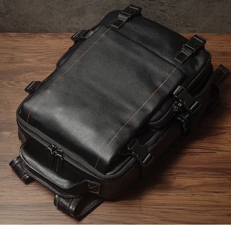 NUKA Men Top Grain Leather Backpack 15 Inch Laptop Bag For Daily Commute Travel Outdoor Hiking Genuine Leather Durable Rucksack