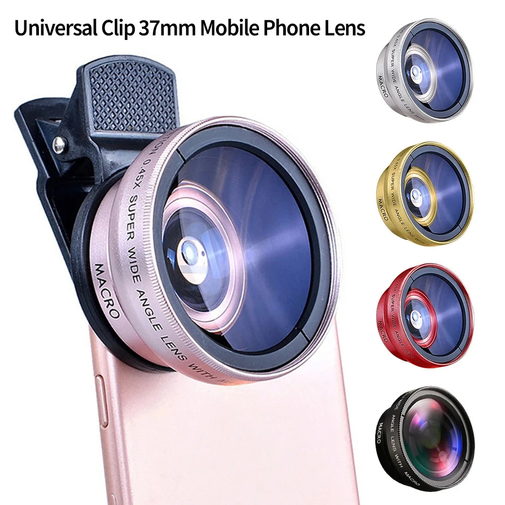 2 Functions Mobile Phone Lens 0.45X Wide Angle Len & 12.5X Macro HD Camera Lens Universal For iPhone Android Phone Smartphone