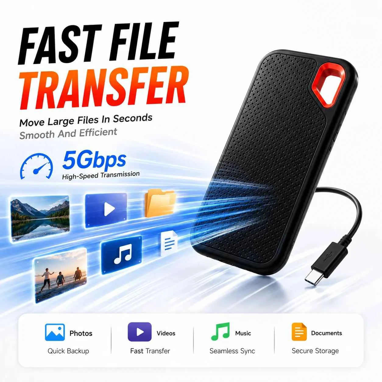 1TB Portable SSD Waterproof Shockproof for Desktop Computer Plug&Play High Speed External Solid State Drive
