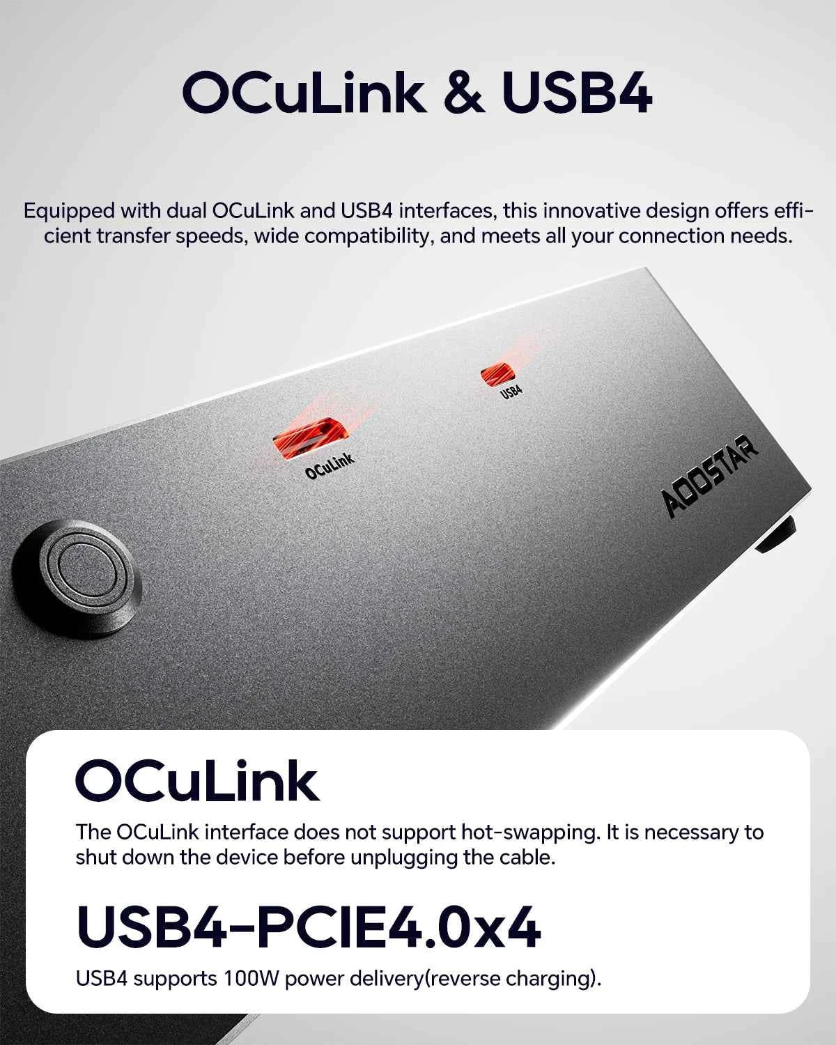 AOOSTAR AG02 EGPU Dock with OCulink USB4 Port，Built-in Huntkey 800W Power Supply, Supports TGX interface hot-swap