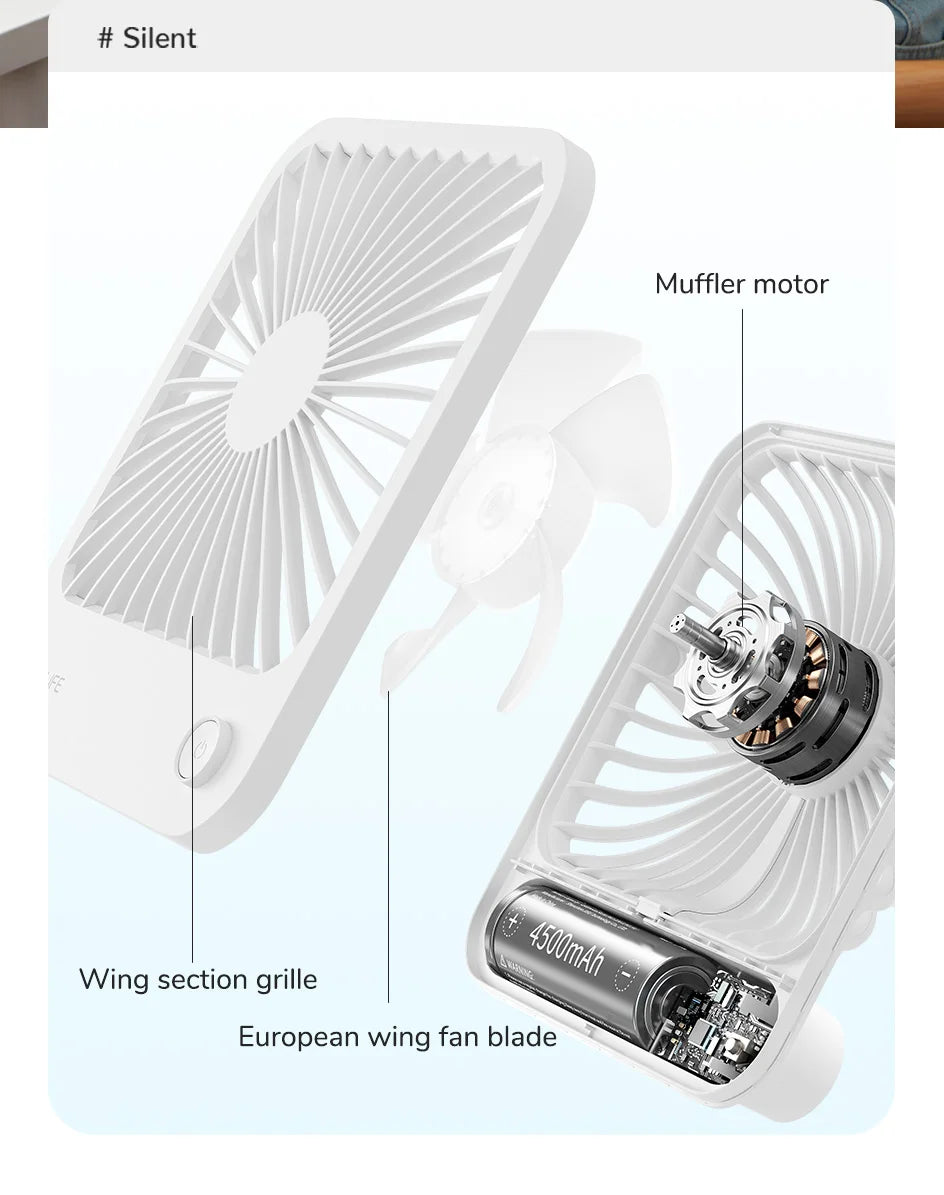 JISULIFE Portable Small Desk Fan Ultra Quiet Table Fan USB Rechargeable  Cooling Fan With 4 Speed Powerful Wind Offices Fan