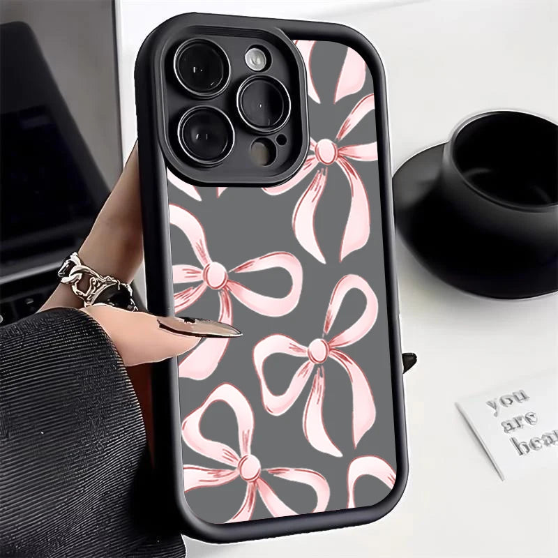 Soft TPU Case For  IPhone 17promax/17air 16 15 14 13 12 11 Pro Max X XS Anti-drop silicone phone case.Girl's pink ribbon bow