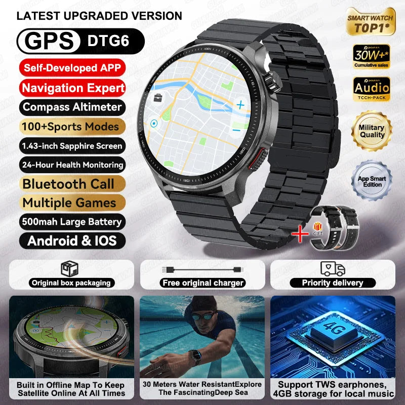 NEW GPS Offline Maps Smart Watch 1.43