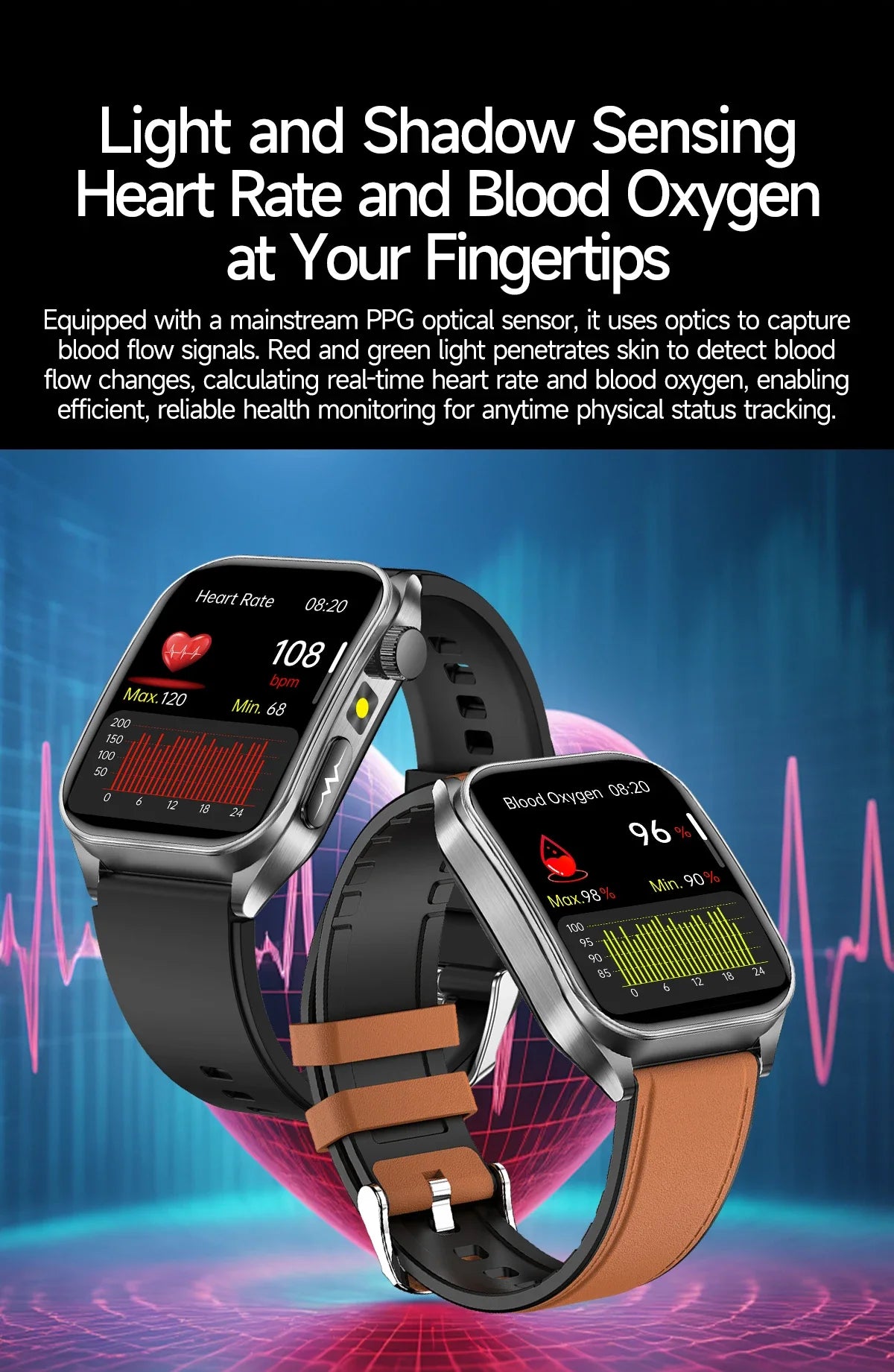 New Laser Treatment Three High Smart Watch Men ECG Heart Rate Uric Acid Health Tracker 1.95 inches Sapphire Glass SmartBracelet