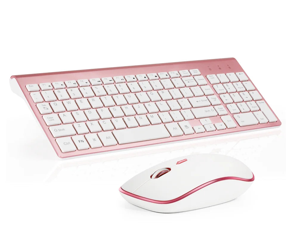 Wireless Keyboard Mouse Combo,U.S. Layout,2.4G USB Compact and Convenient, Slim, Portable Ergonomic, Silver White