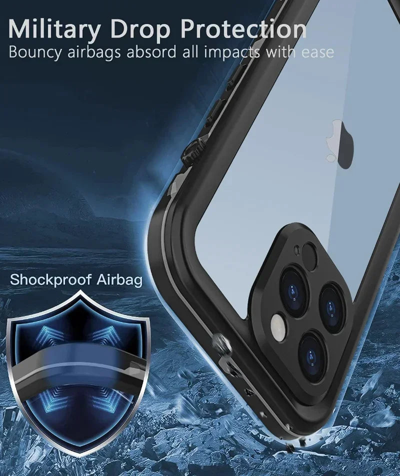 For iPhone 16 15 14 Plus 13 12 11 Pro XS Max XR IP68 Waterproof Phone Case Dustproof Diving Swim Surfing Cover Screen Protector