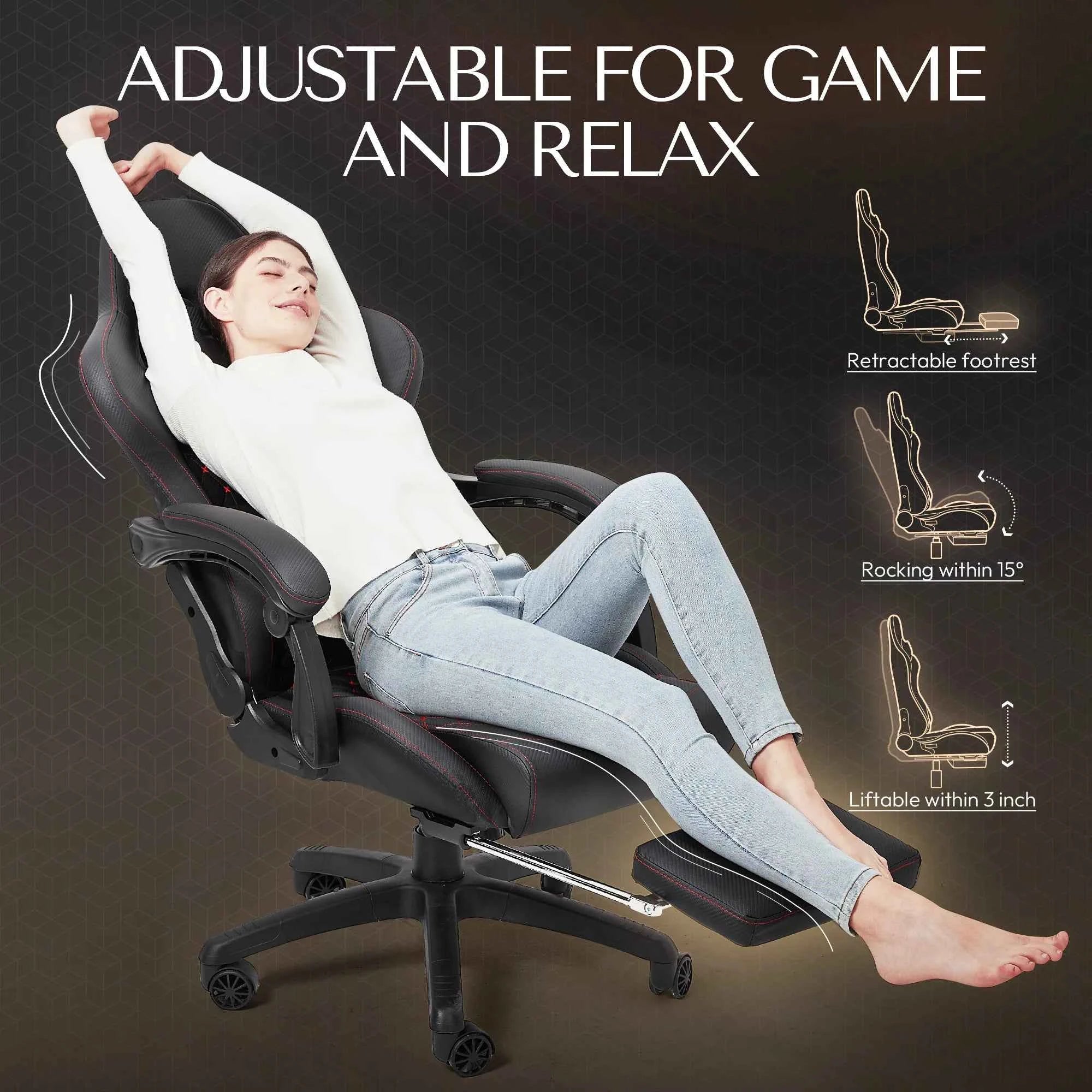 Dowinx Gaming/Office PC Chair with Footrest and Lumbar Support, Vintage Style PU Leather High Back Adjustable Swivel Task Chair