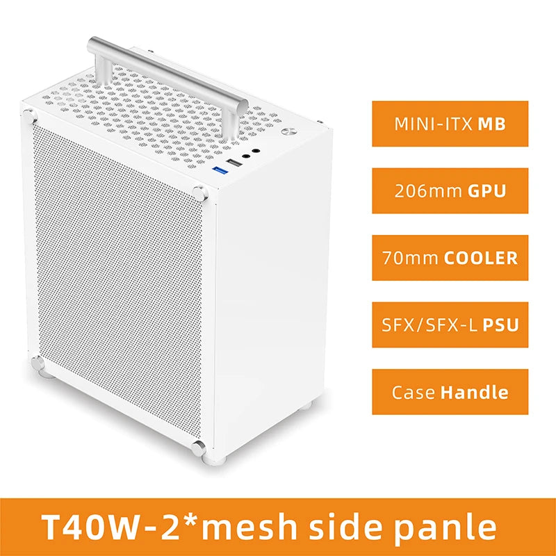 METALFISH T40 Mini ITX Case 7L Acrylic Or Mesh Side Panel and Portable Handle Support SFX PSU/206mm GPU