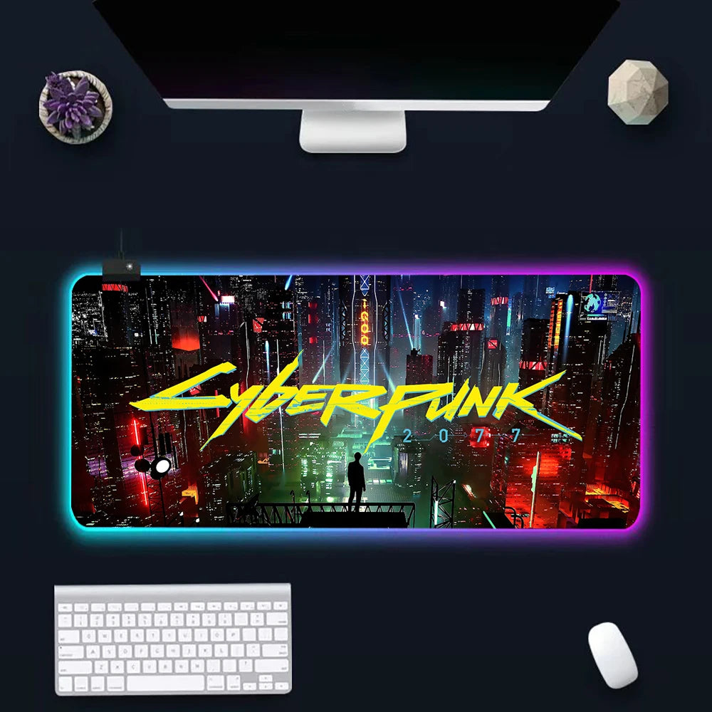 Hot Cyberpunk Sci-Fi Games RGB Pc Gamer Keyboard Mouse Pad Mousepad LED Glowing Mouse Mats Rubber Gaming Computer Mausepad