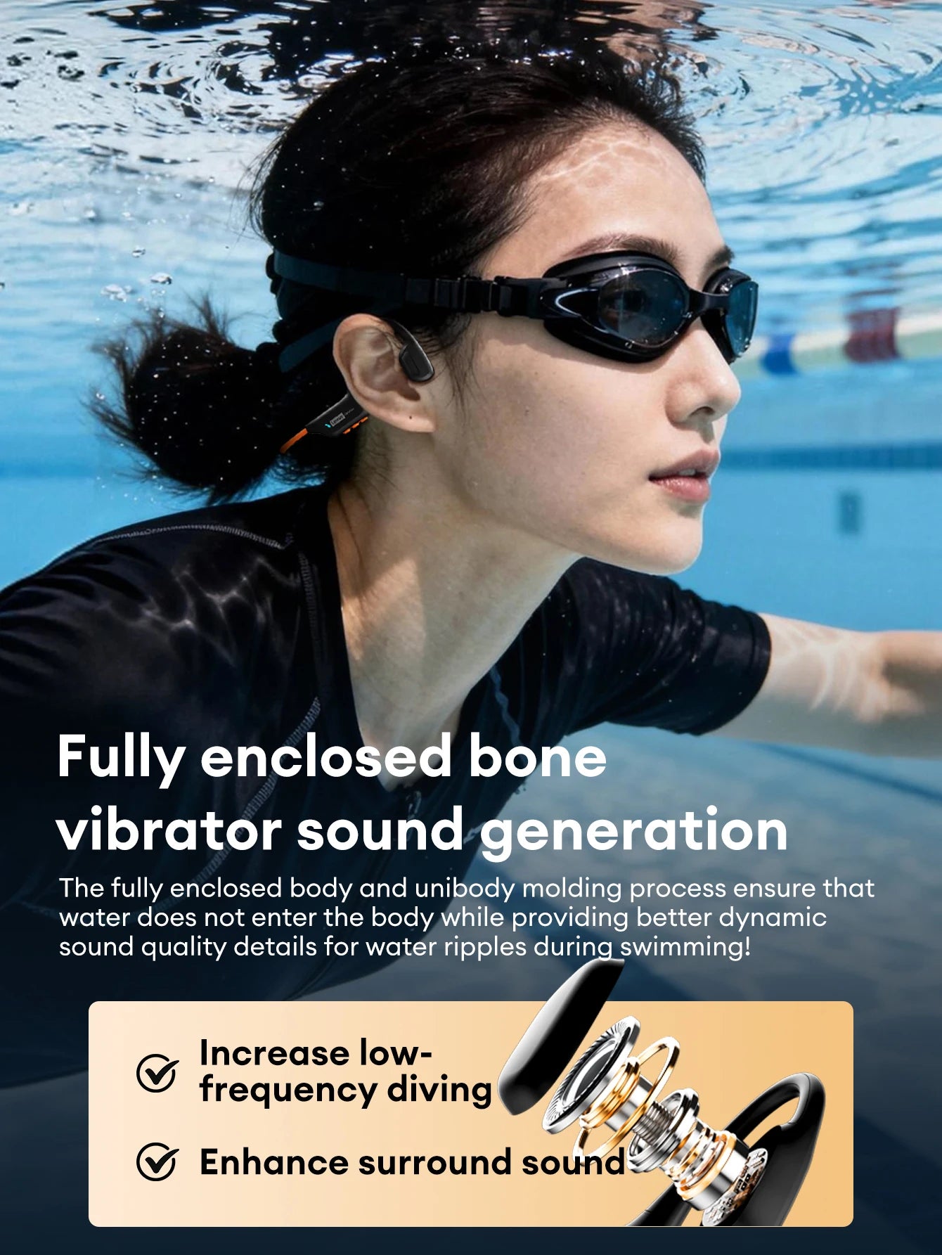 Lenovo S106 IPX8 Waterproof Bone Conduction Earphone Bluetooth 6.0 Headphone MP3 Built-in 32GB Memory Wireless Sport Headset Mic