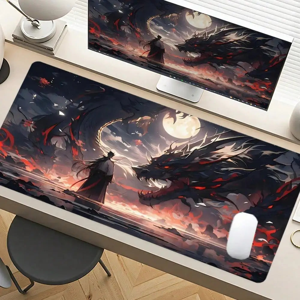 Purple Dragon Mouse Pad Anime Design Desk Mat Office Desk Accessories With Stitched Edge Non-Slip XXL Mousepad Rubber Base Keyboard Pad 35.4x15.7 Inch E-Sports