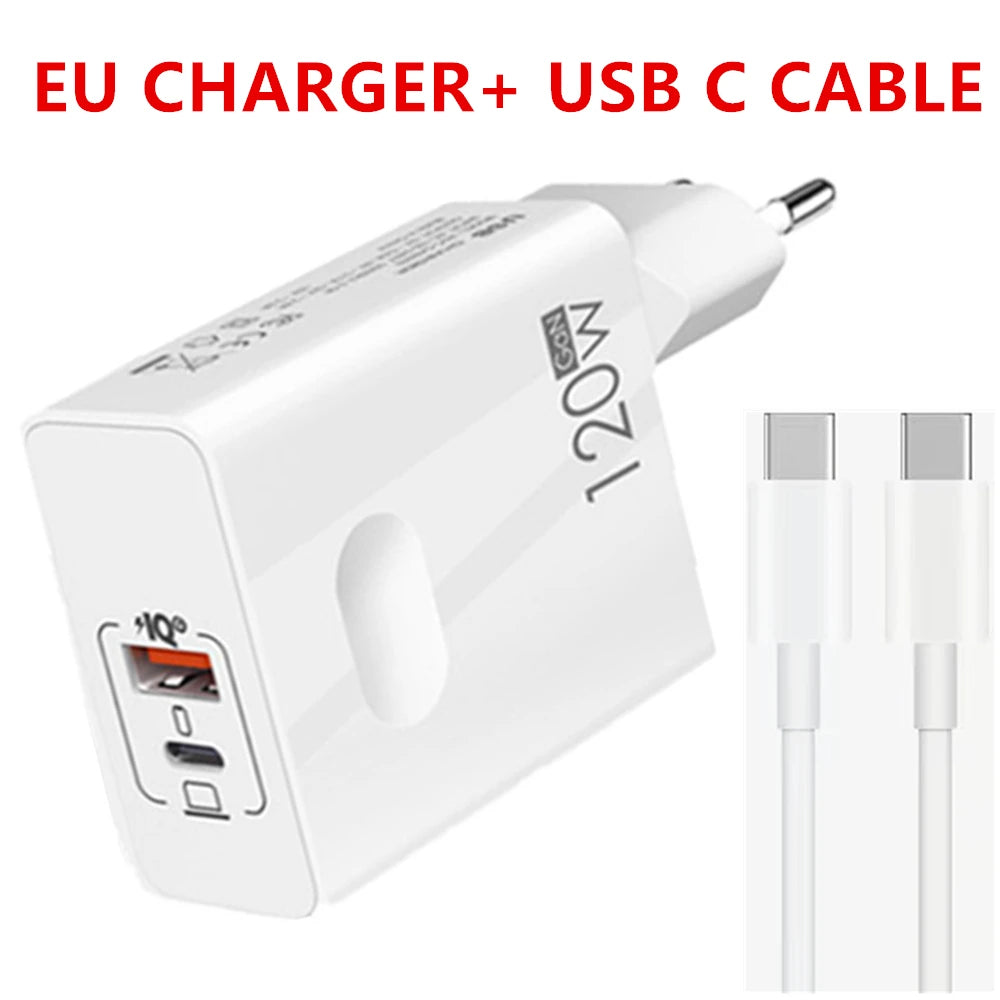 USB C 120W Gan Super Fast PD Charger For Laptop Tablets iPhone 15 iPad Macbook OPPO Samsung Xiaomi USB Quick Charging Adapter