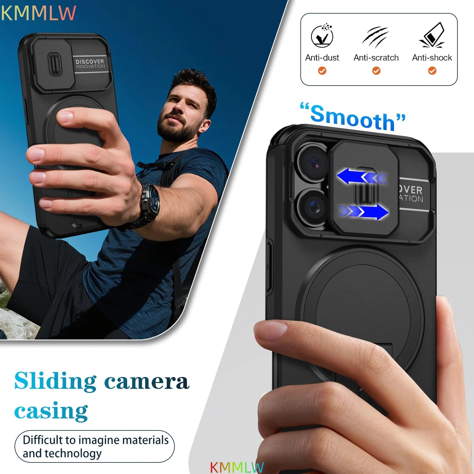 Lens Protect Camera Phone Case for iPhone 16 15 14 13 12 11 Pro Max Plus 16e Magnetic Kickstand Cover