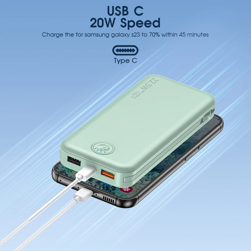 Portable Charger for iPhone Built in Cables and Wall Plug,12000mAh Slim Fast Charging USB C Power Bank,Travel Essential