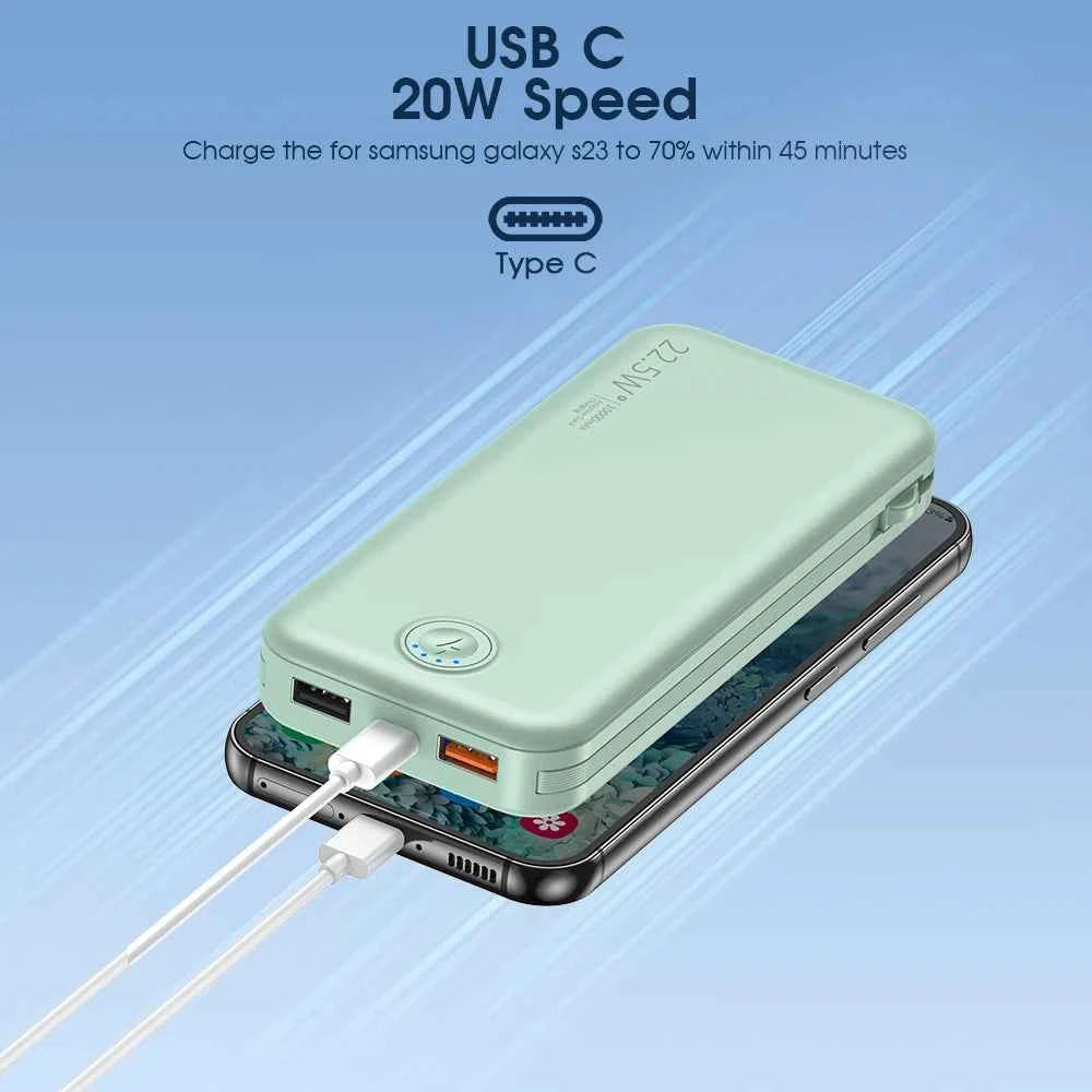 Portable Charger for iPhone Built in Cables and Wall Plug,12000mAh Slim Fast Charging USB C Power Bank,Travel Essential