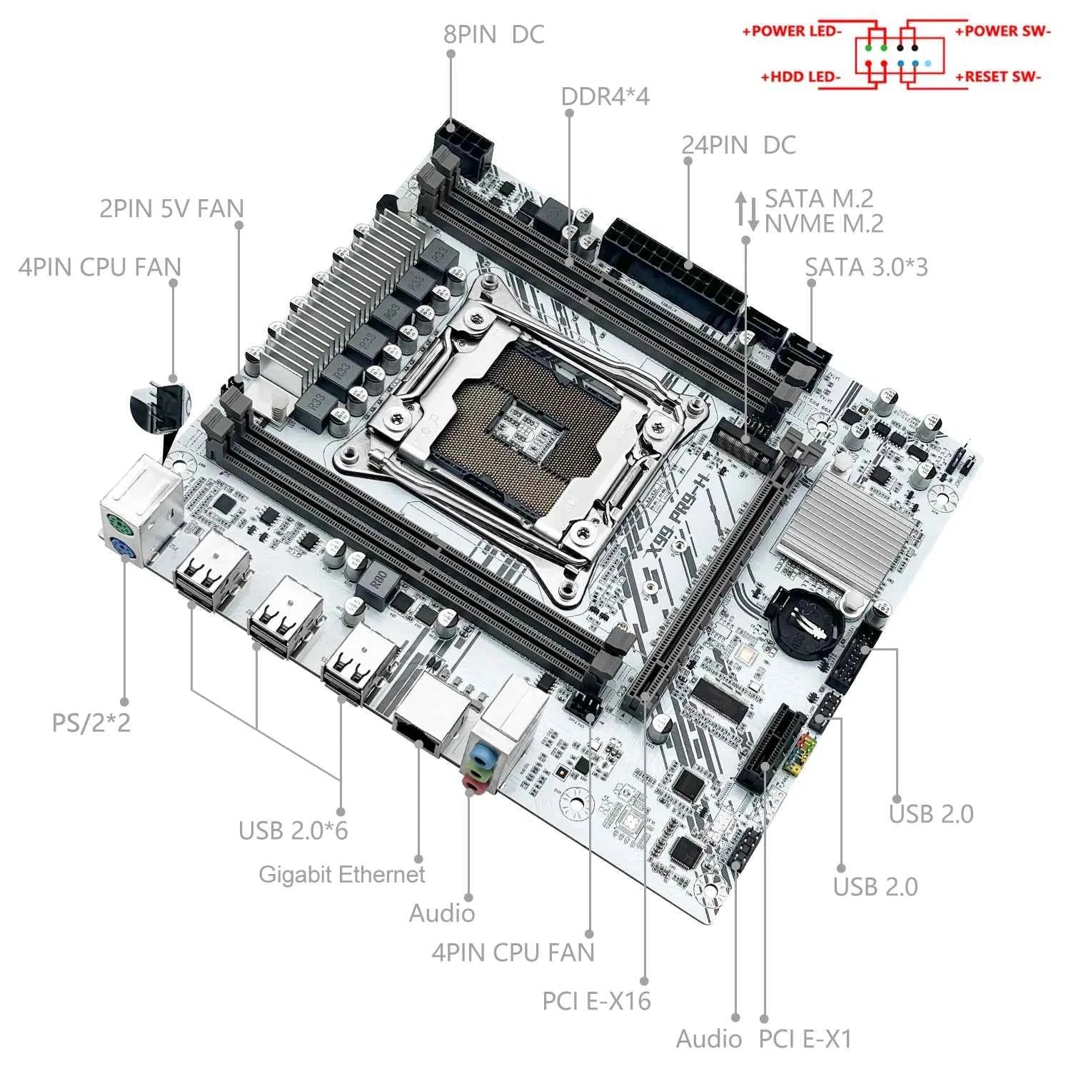 MACHINIST White X99 PR9-H Motherboard Combo Intel Xeon E5 2630 V4 LGA 2011-3 CPU DDR4 16GB RAM NVME M.2 Optional Kit Set