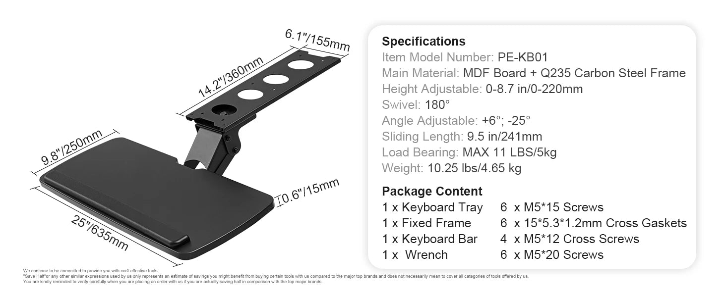 SucceBuy Keyboard Tray under Desk Adjustable Height & Angle Keyboard Tray Slide out & Holder for Typing in Home and Office Work