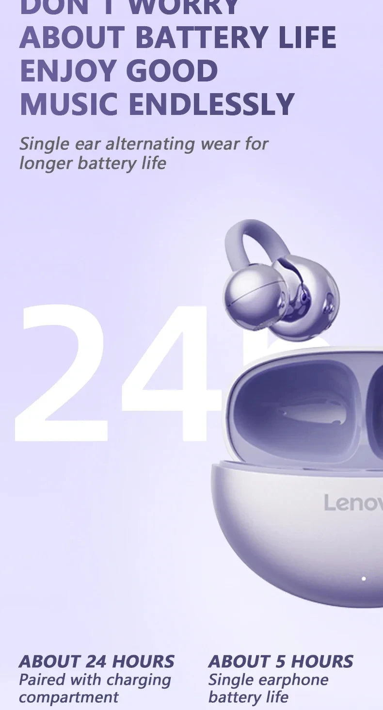Original Lenovo TA410 TWS Panoramic Sound Effects Wireless Earbuds Ear Clip Bone Conduction With Mic Bluetooth 5.4 Headphones