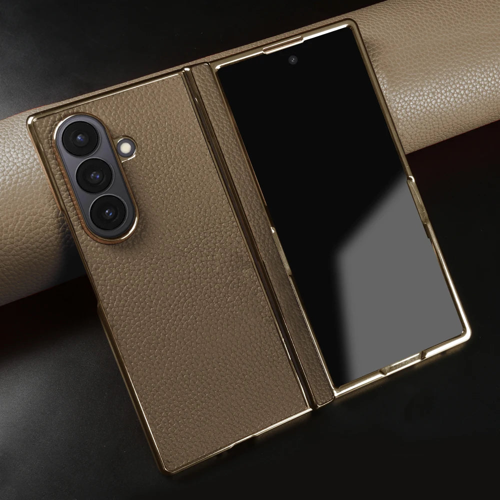 Genuine Leather Case For Samsung Galaxy Z Fold 7 6 5 4 3 fold4 fold3 Fold5 Fold6 Fold7 phone Cover Cases Fundas Coque Shell Capa