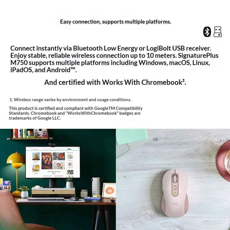 Logitech M750 Wireless Mouse, Silent Bluetooth Mouse with SmartWheel, 24-Month Battery, for PC/Mac/Laptop