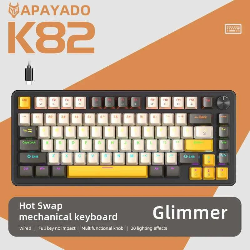 APAYADO K82, 75% Mechanical Keyboard Wired with Media Knob, Hot-Swap, ABS Cap Transparent Character Backlighting