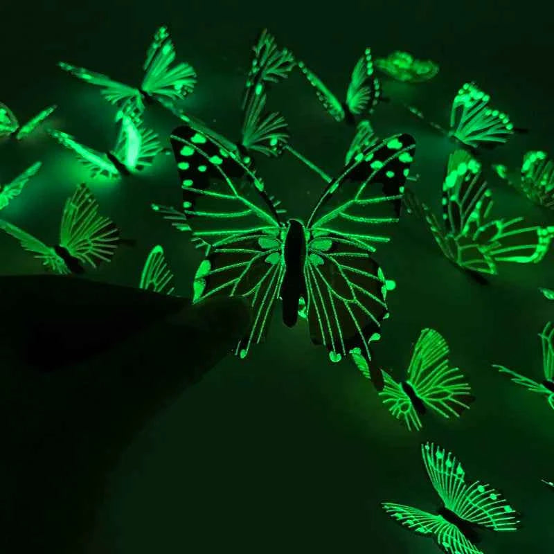12pcs Luminous 3D Butterfly Wall Sticker for Kids Bedroom Home Living Room Fridge Wall Decal Glow in Dark Wallpaper Decoration