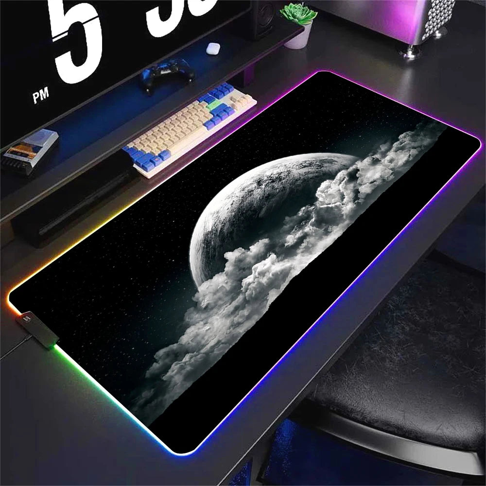 Universe RGB Gaming Mousepad Space Mouse Mats LED Large Gamer Backlit Mousepads XXL Keyboard Pads Luminous Deskmat Mouse Pad