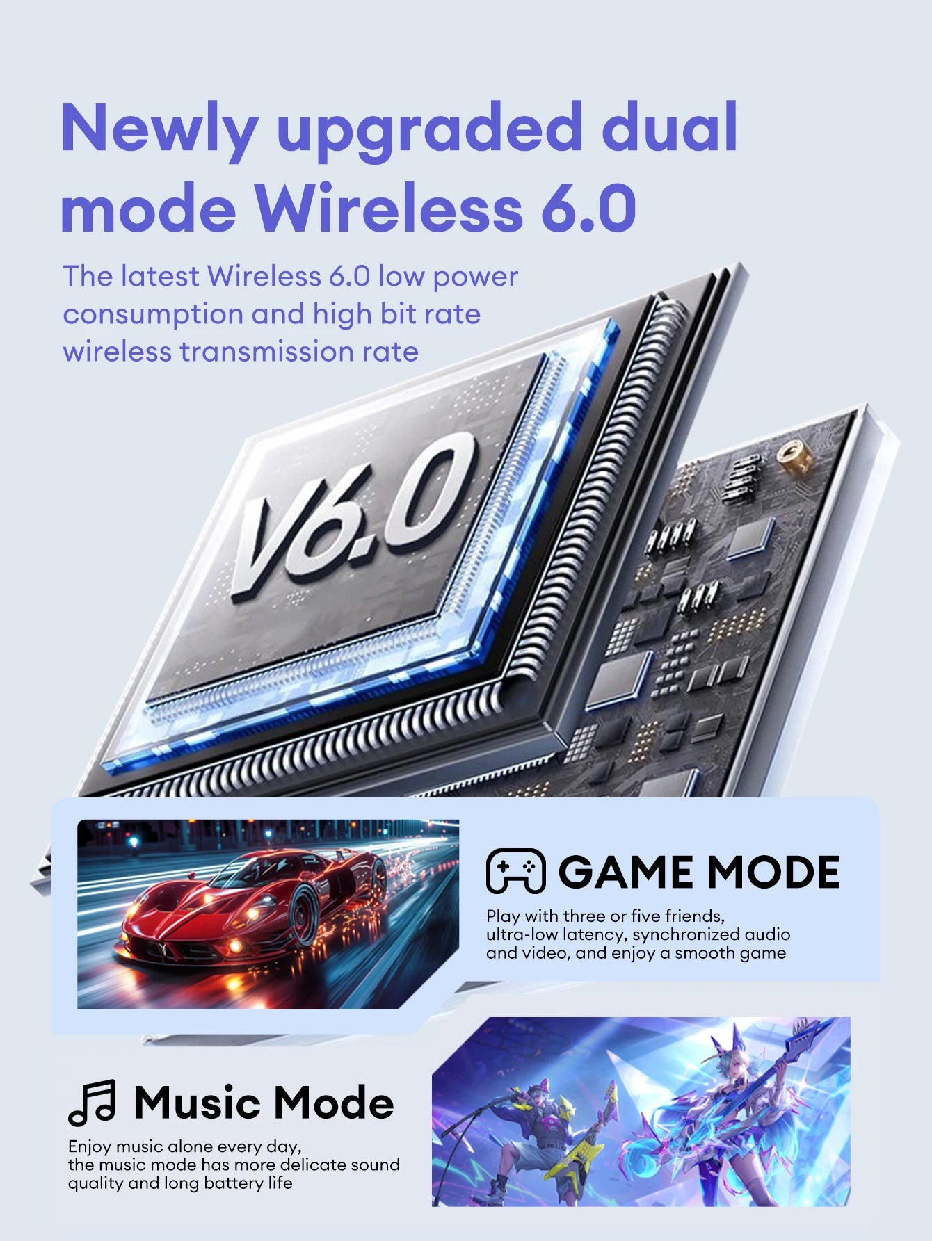 Lenovo Original Wireless Earphones Bluetooth 6.0 Long Battery Life Music Gaming Headphones HiFi Stereo Sound HD Call IP54 Earbud