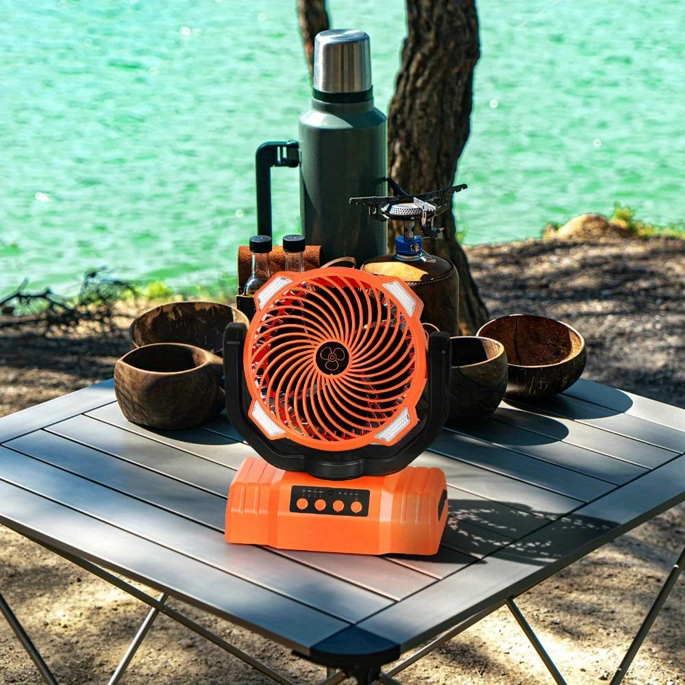 Gobortone Outdoor Camping Fan 10000mah Desk Table Rechargeable Fan With Power Bank Lighting USB Portable Outdoor for Tent