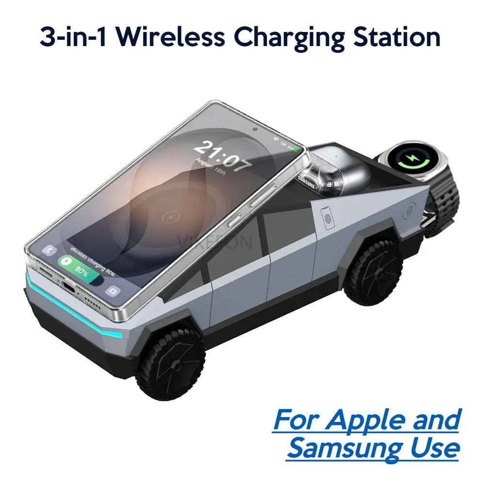 3 in 1 Magnetic Wireless Charger For Samsung S25 S24 Galaxy Watch 7/6/5 Buds for iPhone & iWatch & Airpods Fast Charging Station
