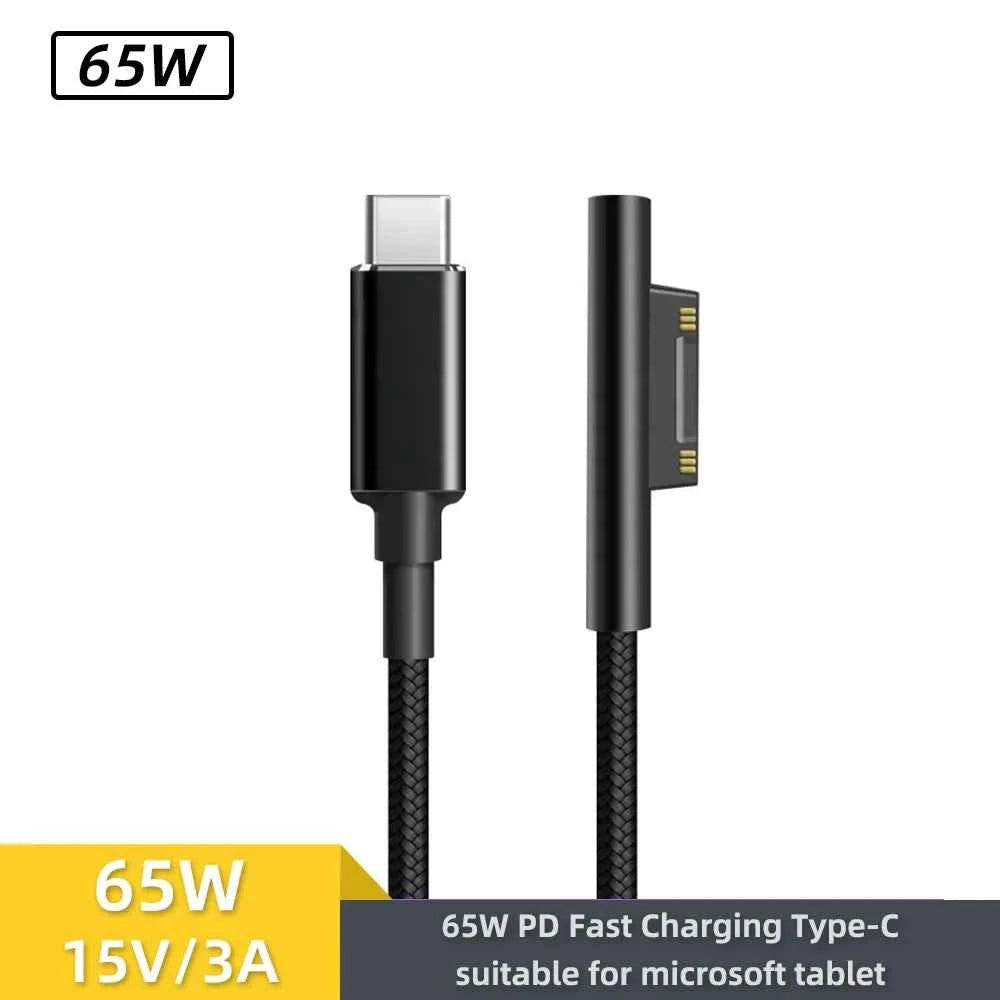 15V 3A 65W Type C Power Supply Charger USB C PD Charging Cable for Microsoft Surface Pro 8/7/6/5/4/3 Laptop Book 3/2/1 GO
