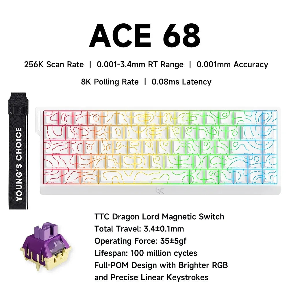 MCHOSE ACE68 Magnetic Keyboard Wired Mechanical ACE60 Pro for Gaming 0.01mm RapidTrigg 8000Hz SOCD/Rs 0.125ms 128K Sampling Rate