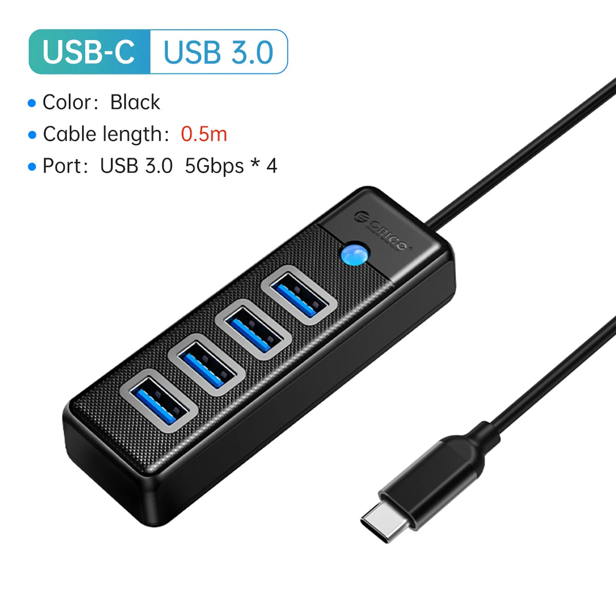 ORICO-Multi Type C Splitter 4 Ports USB 3.0 HUB 5Gbps High Speed OTG Adapter for PC Computer Accessories Macbook Pro