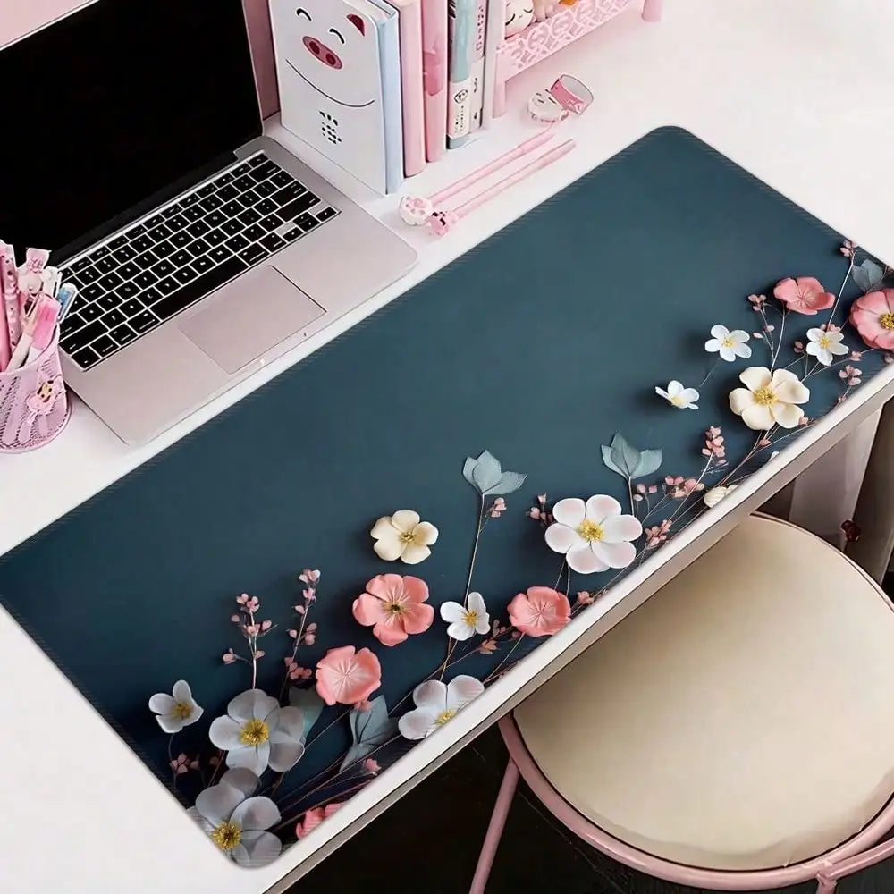 1pc, 31.50 X 11.81 Pink Floral Blossom Large Waterproof Mouse Pad, Antislip Desk Protector For Keyboard, Mouse, Smooth For Gaming, Desk Accessory, For Home