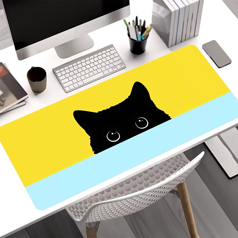 Large Black Cute Cat Mouse Pad Gaming Non-slip Rubber Base Precise Seam Design Washable Durable PC Desk Mat for Games and Office