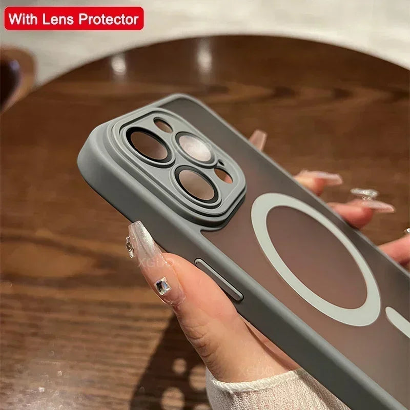 Original Magnetic Wireless Charging Case for iPhone 16 to 12 Pro Max Plus with Lens Protection and Frosted Cover
