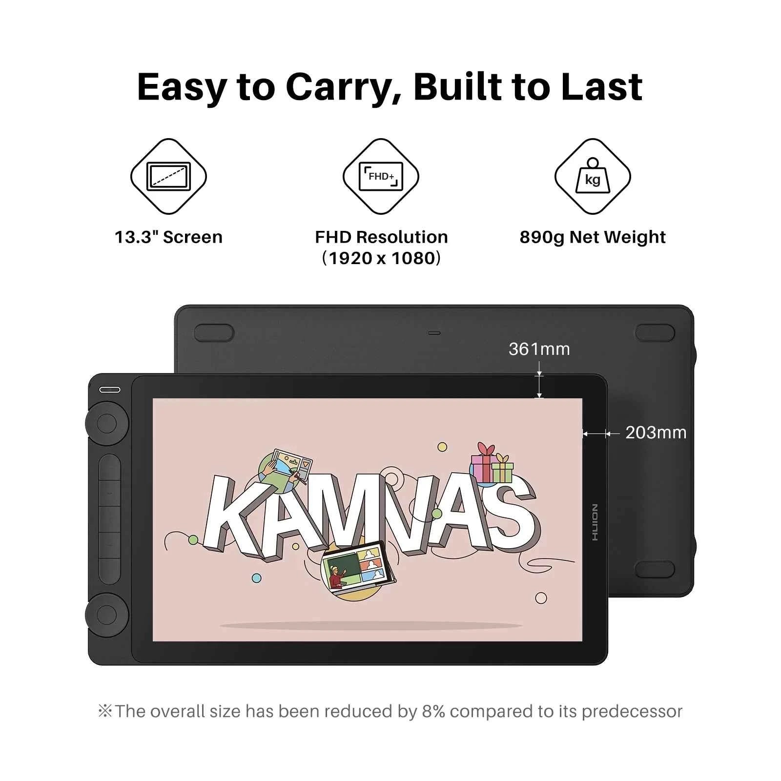 Huion Kamvas 13 GEN3 Graphics Tablet with Screen 13.3 Inch Monitor 16K Levels PenTech4.0 Digital Pen Display for Drawing Design