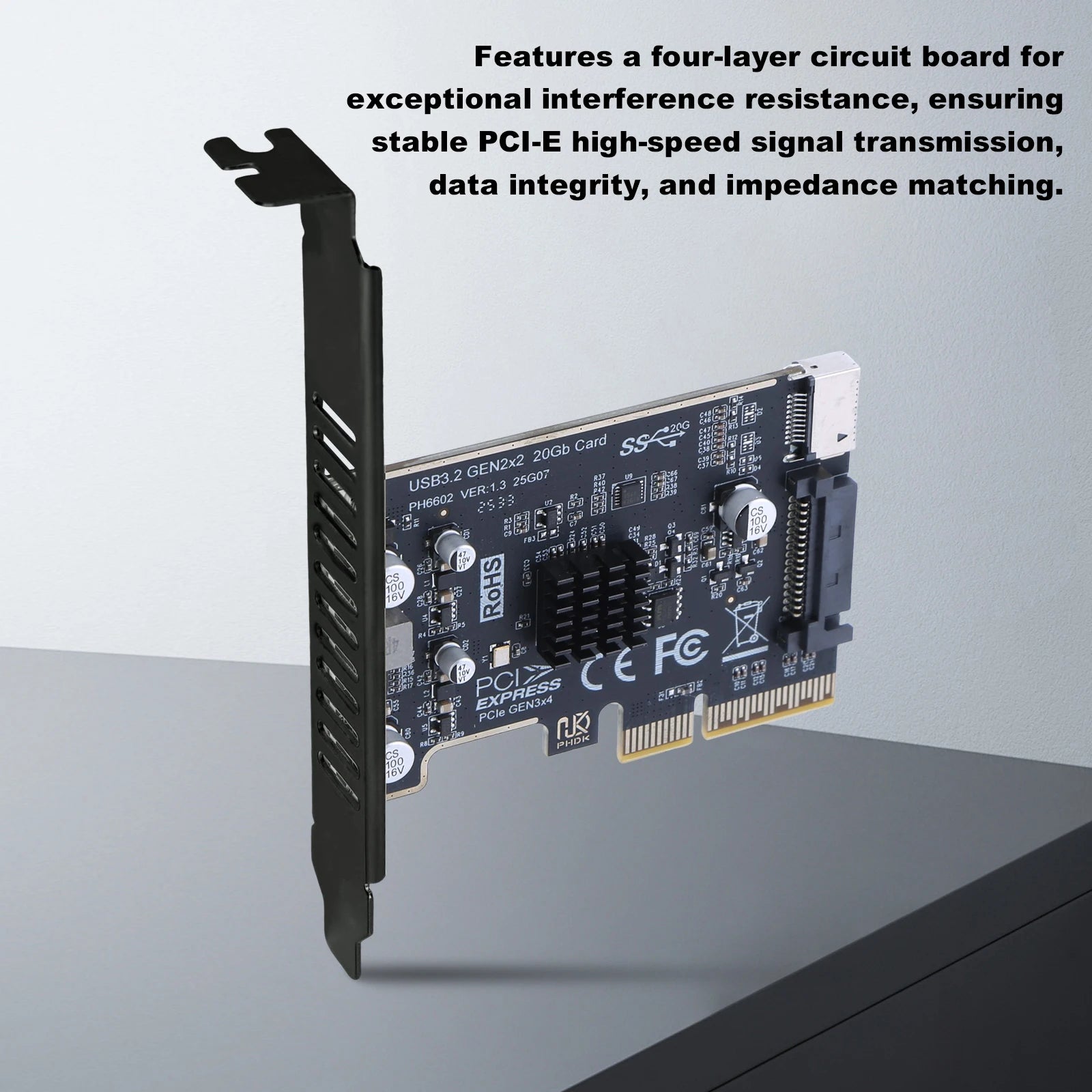 USB 3.2 Gen2 20Gbps PCIe X4 to Type-E Expansion Card
